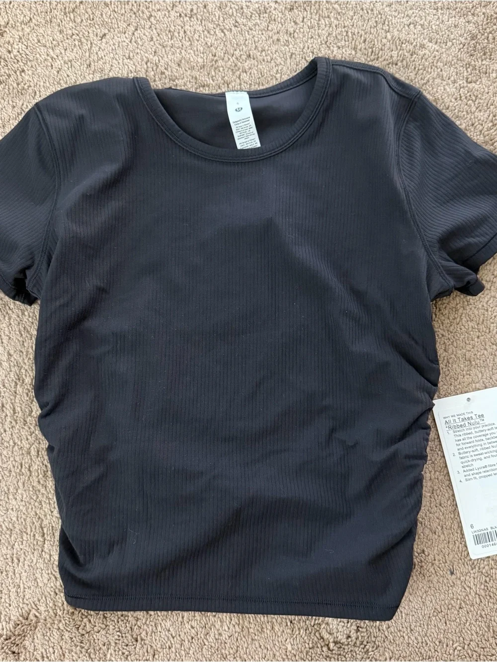 NWT Lululemon Black Ribbed Short-Sleeve ALL IT TAKES RIBBED NULU Women's Top